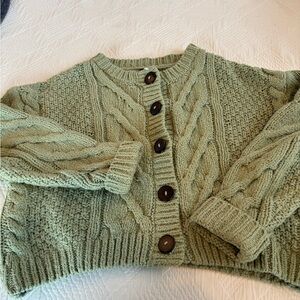 Free People Olive Cable Knit Cardigan